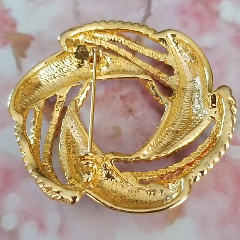 Vintage Mid Century Goldtone Rope Design Wreath Brooch Pin - Picture 13 of 15